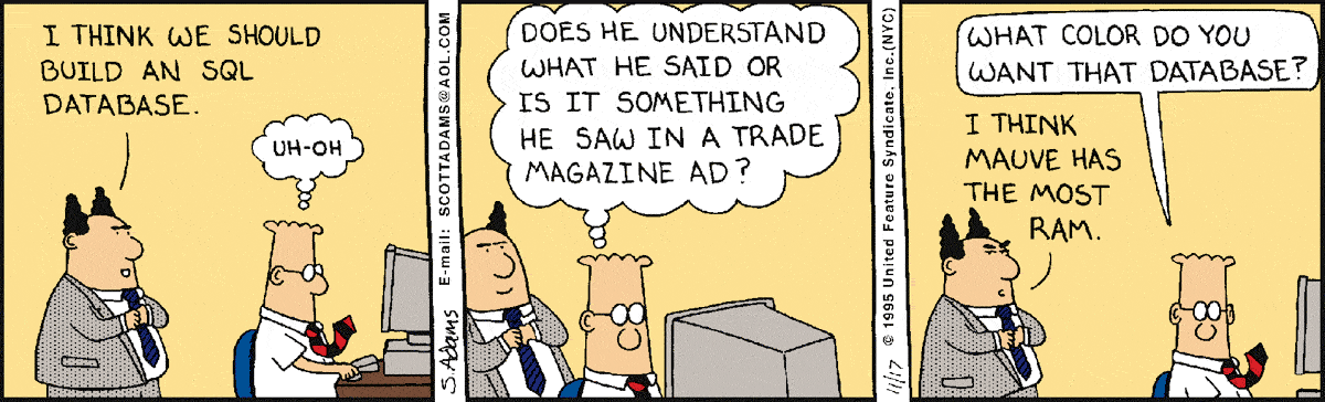Dilbert Comic Strip by Scott Adams - What color do you want your database